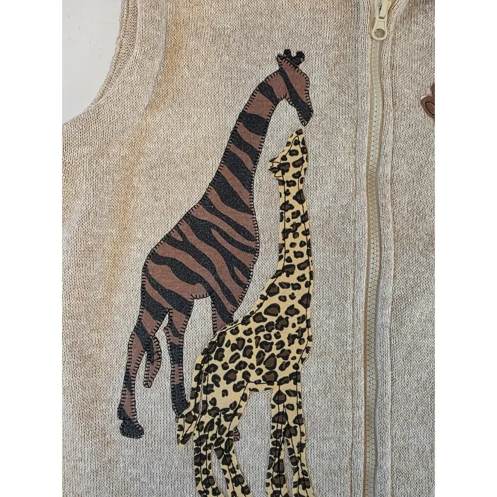 Blair y2k Giraffe Full Zip Knit Tan Embroidered Applique Sweater Vest Womens M - Picture 3 of 7